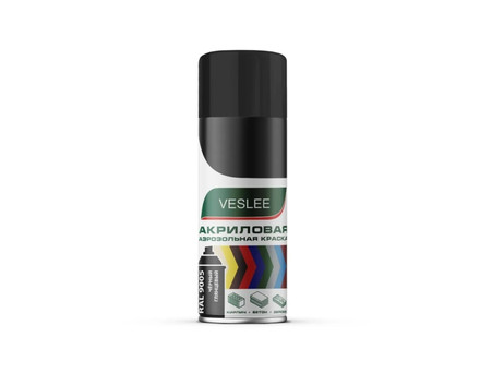 Аэрозольная Краска «Veslee» Spray Acryl Paint Акриловая, RAL 9005M Черная Матовая, 520мл