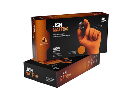 Нитриловые Перчатки «Jeta Safety» JSN Natrix-O 240 Одноразовые, Нескользящие, Оранжевые, M (050NATRIX240-OR-08-M)