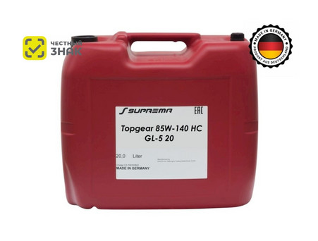 Масло Трансмиссионное «Suprema» Topgear 85W-140 HC GL5, Полусинтетическое, 20л (ЧЗ)